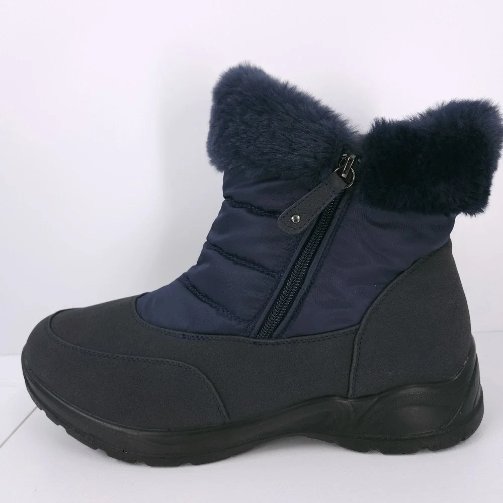 Easy Street Dry Waterproof Frosty Navy‎ Winter Booties Cozy Zip Womens Size 9 WW